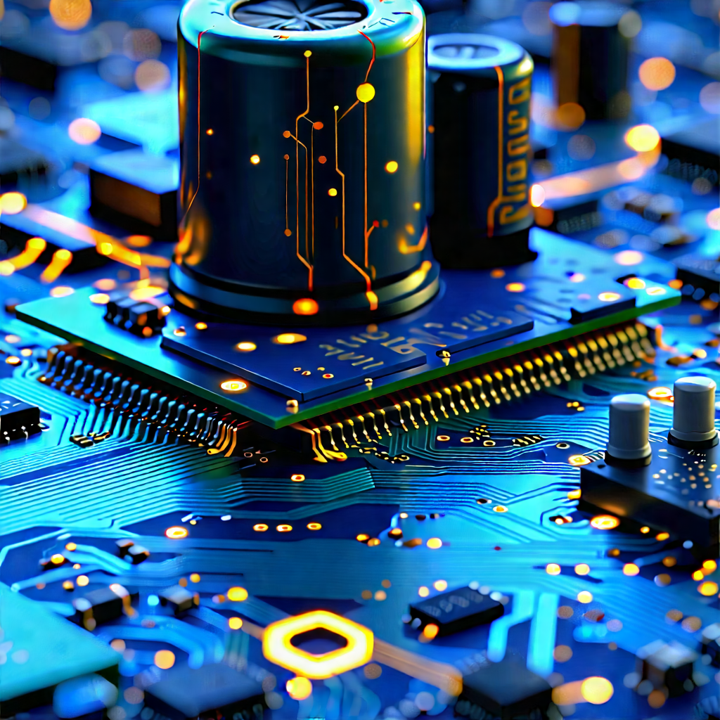 Close-up Of Electronic Circuit With Blue Computer