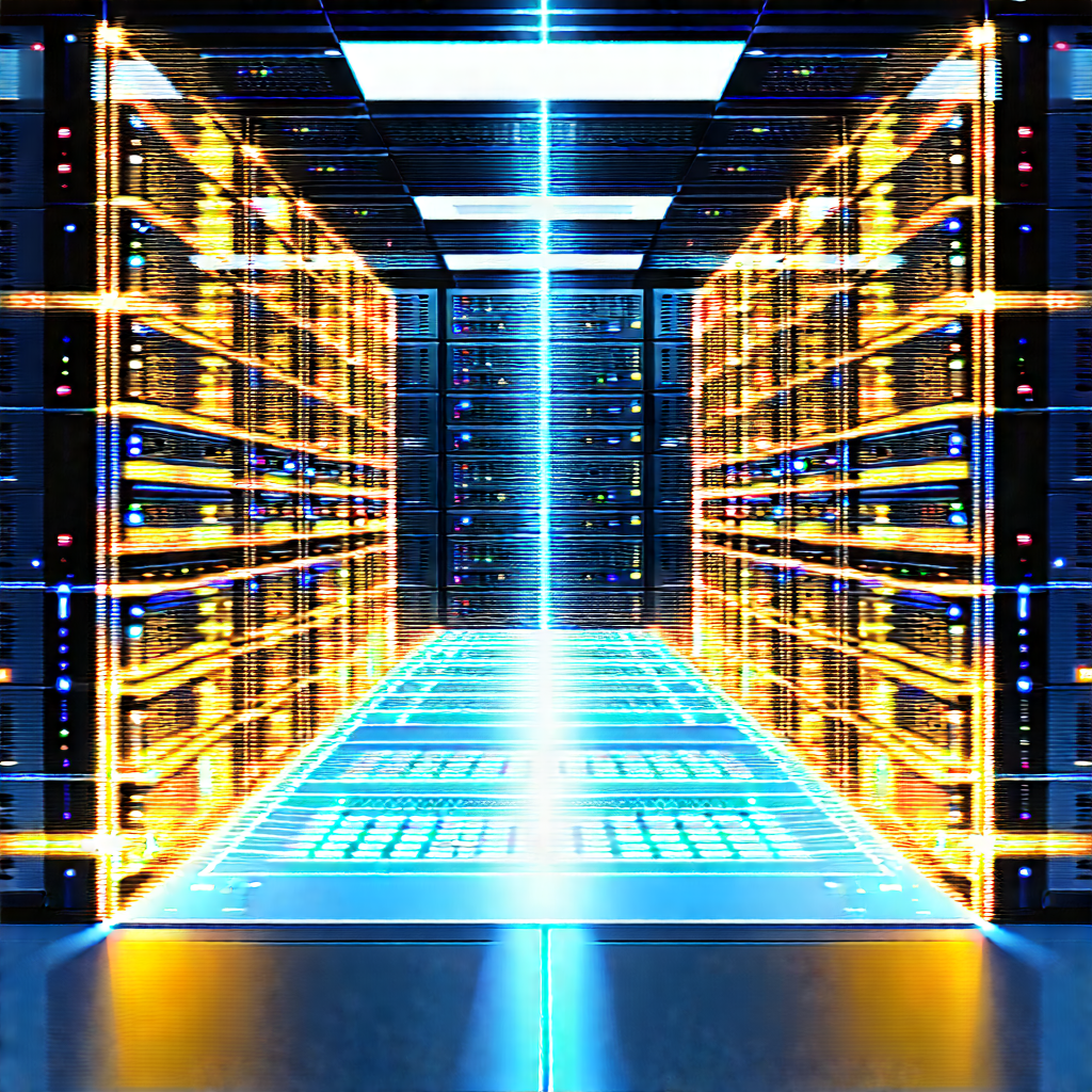Server Rack With Holographic Projection With Image, There