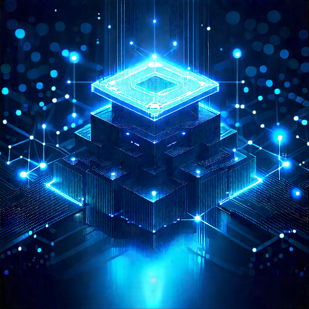 Blockchain Network Visualization With Blue, Three-dimensional