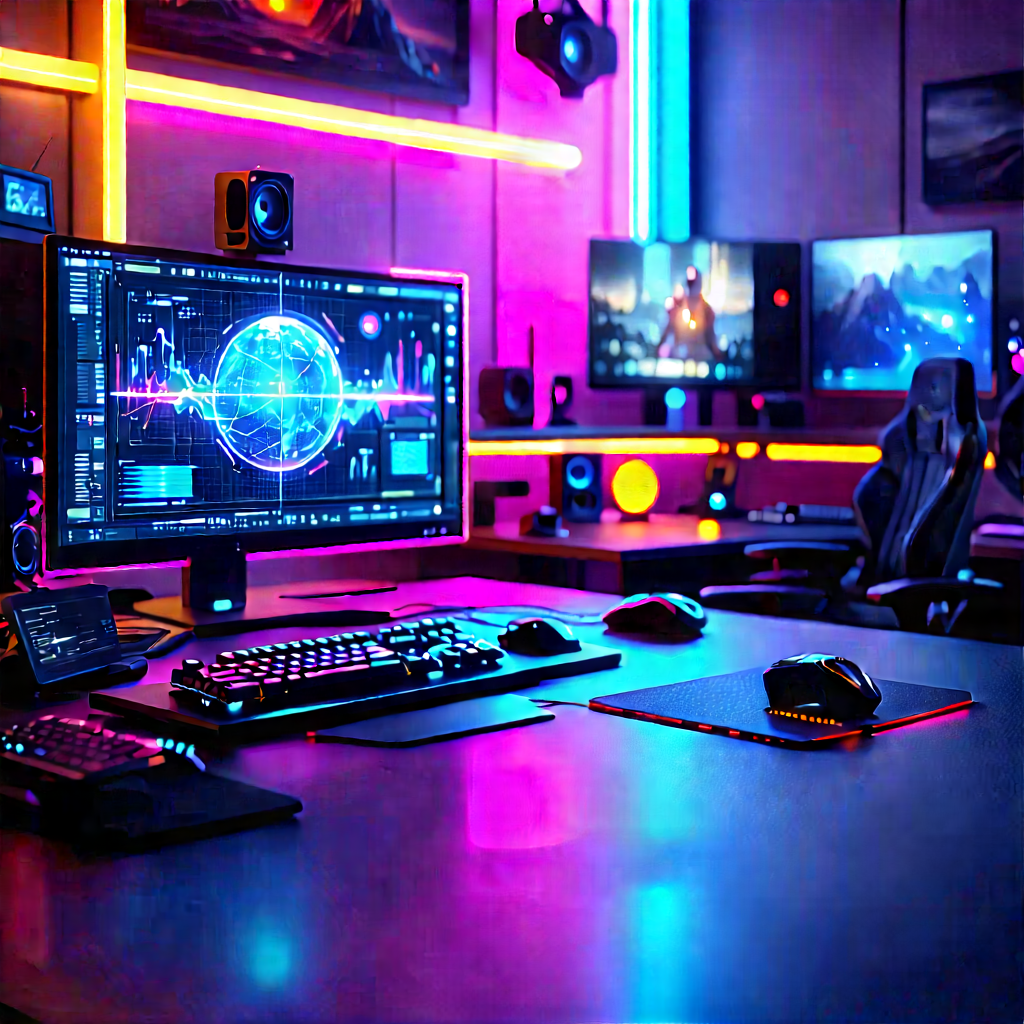 Entertainment Technology In Tech Office With Computer Desk