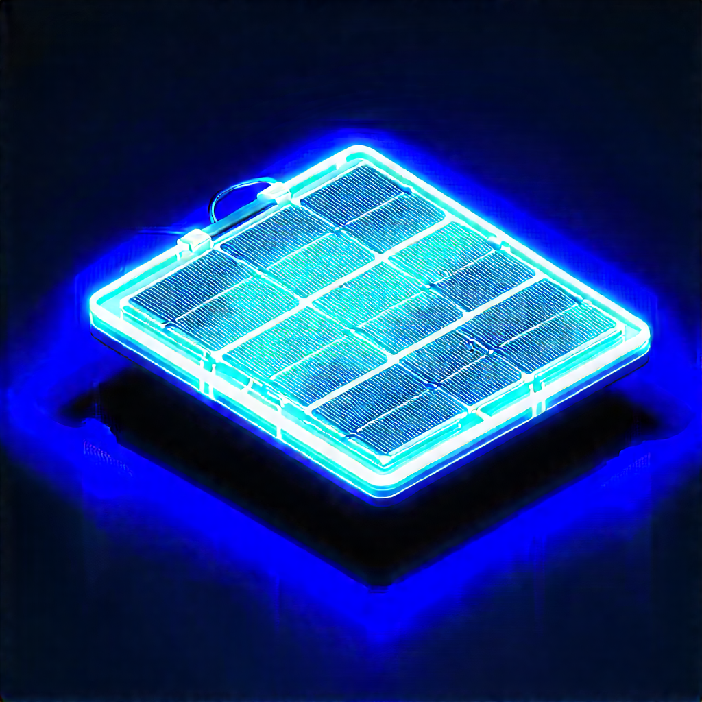 Solar Panel With Neon Accents With Blue Light