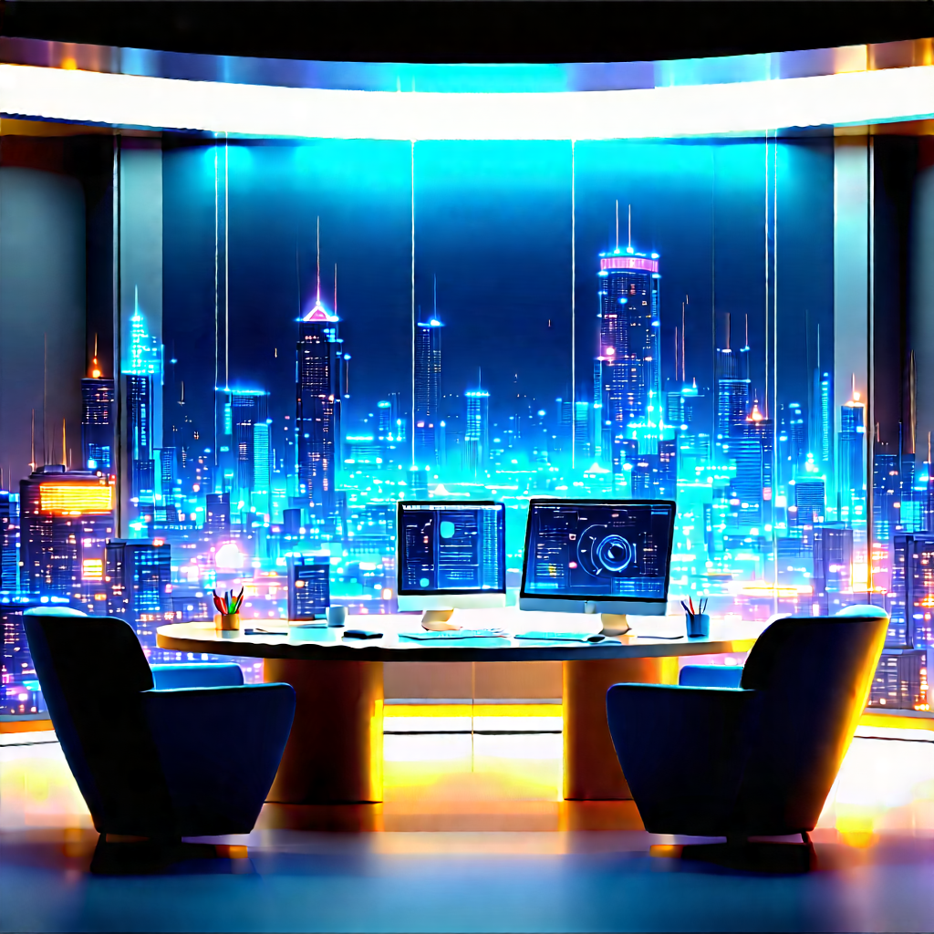 Futuristic Tech Startup Office With Futuristic Cityscape