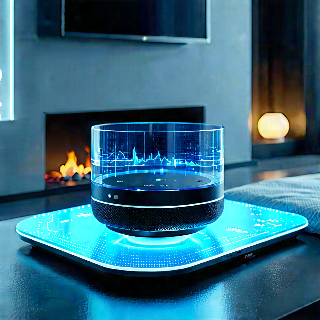 Smart Home Device With Holographic Display With Black Table