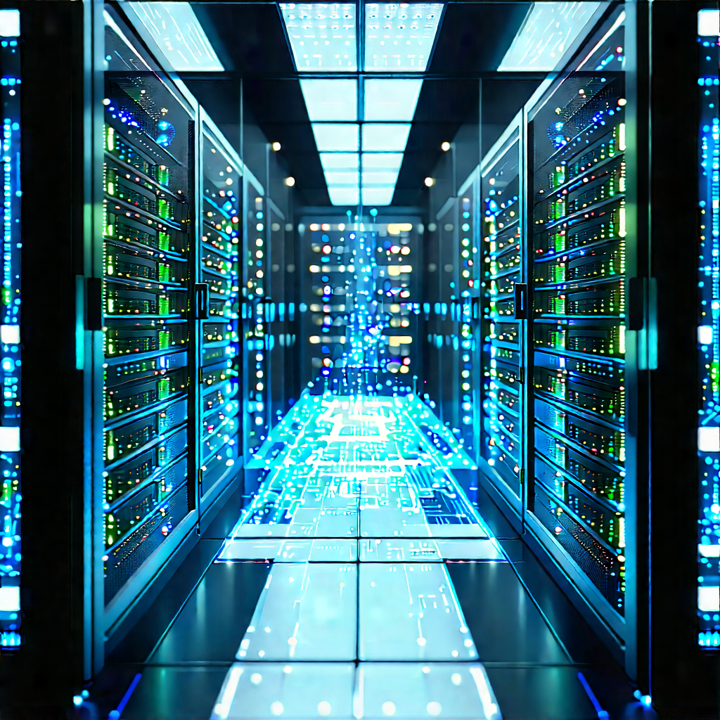 Server Rack With Holographic Projection With Image, There