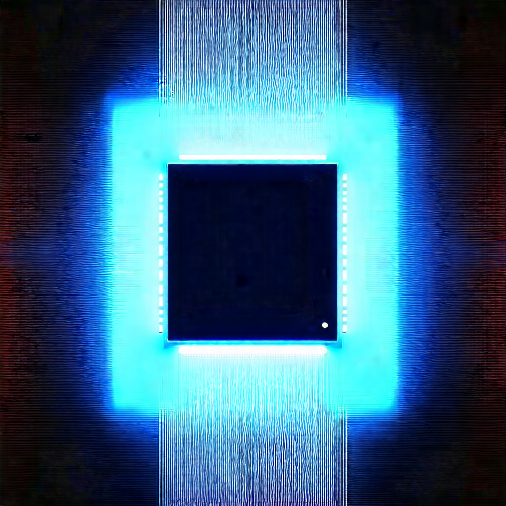 Microchip with blue light glow
