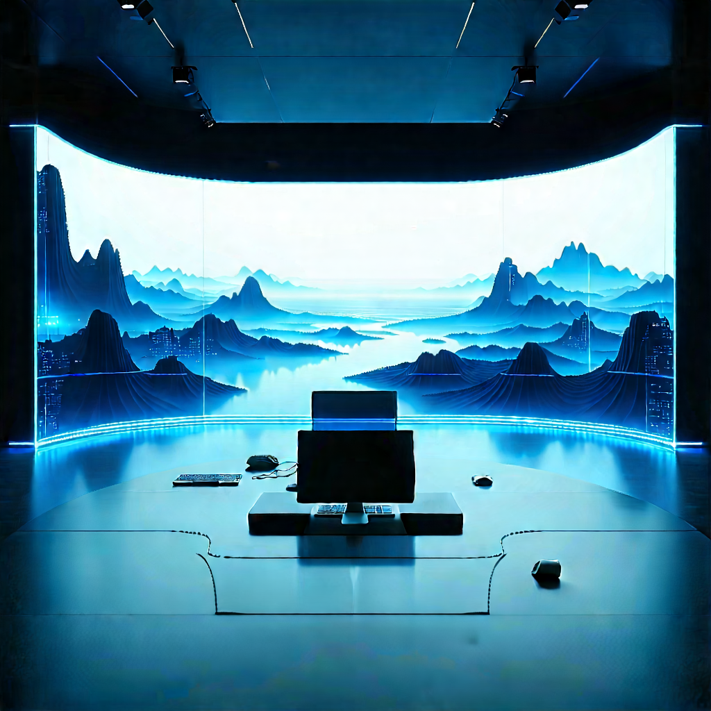 Futuristic Tech Startup Office With Computer Desk