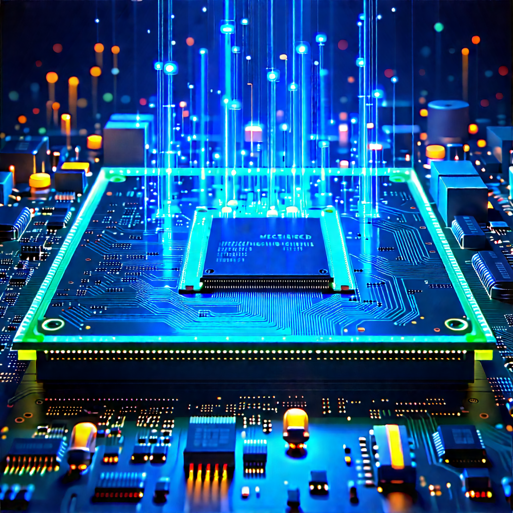Circuit Board With Holographic Projection With Close-up Computer