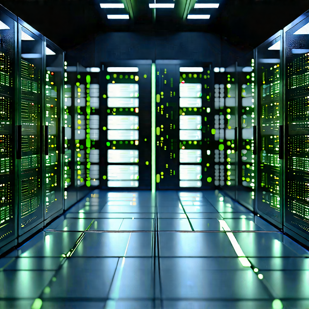 Server Rack With Data Streams With Image, There
