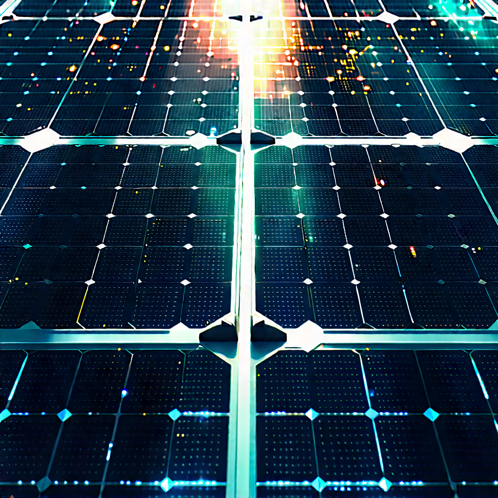 Solar Panel With Digital Particles With Close-up Solar