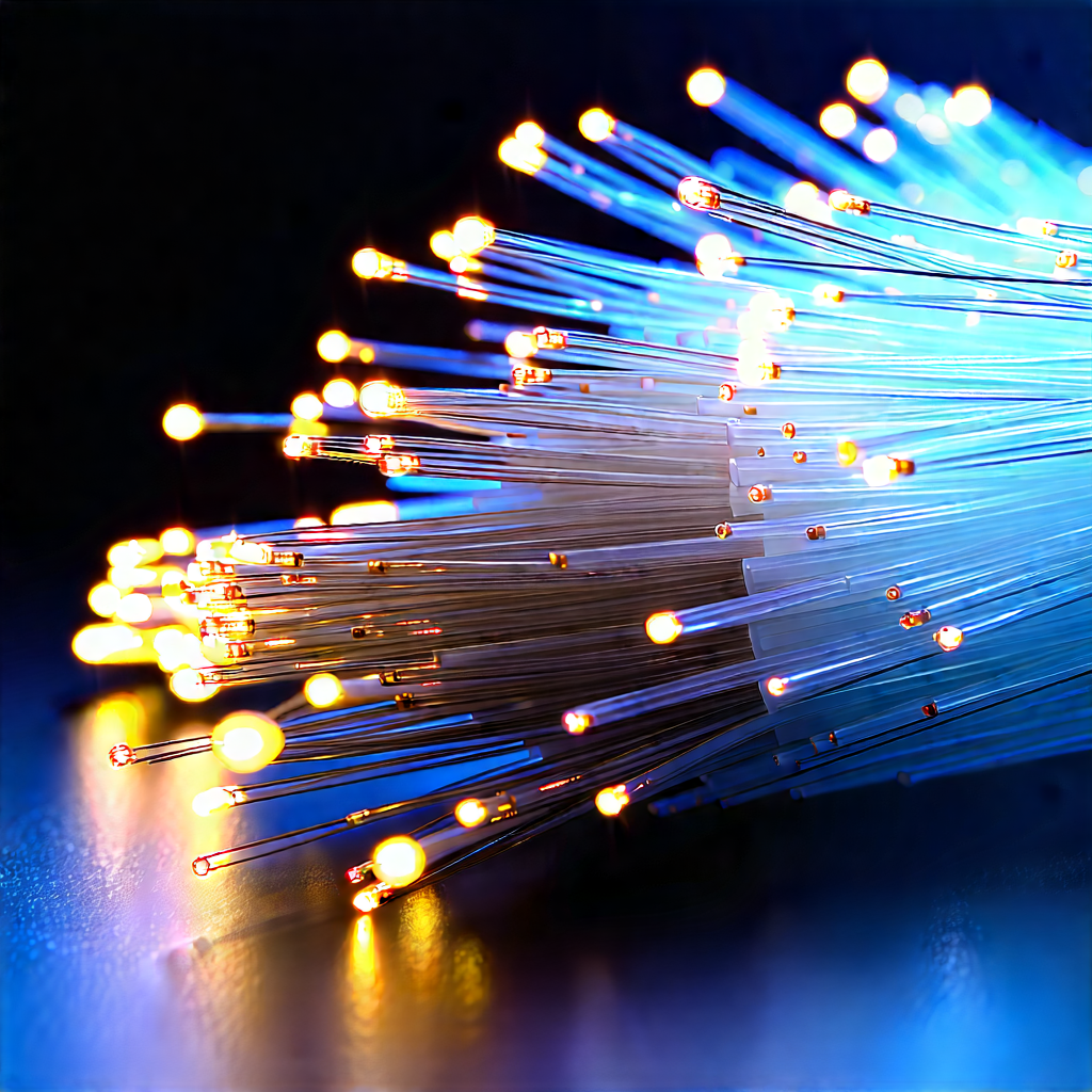 Close-up Of Fiber Optic Cables With Close-up Blue