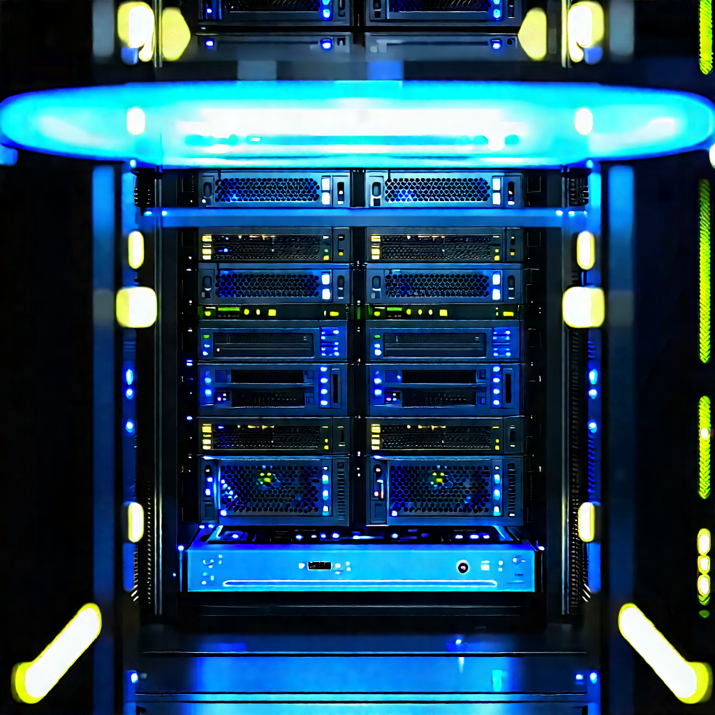 Server rack with blue light glow