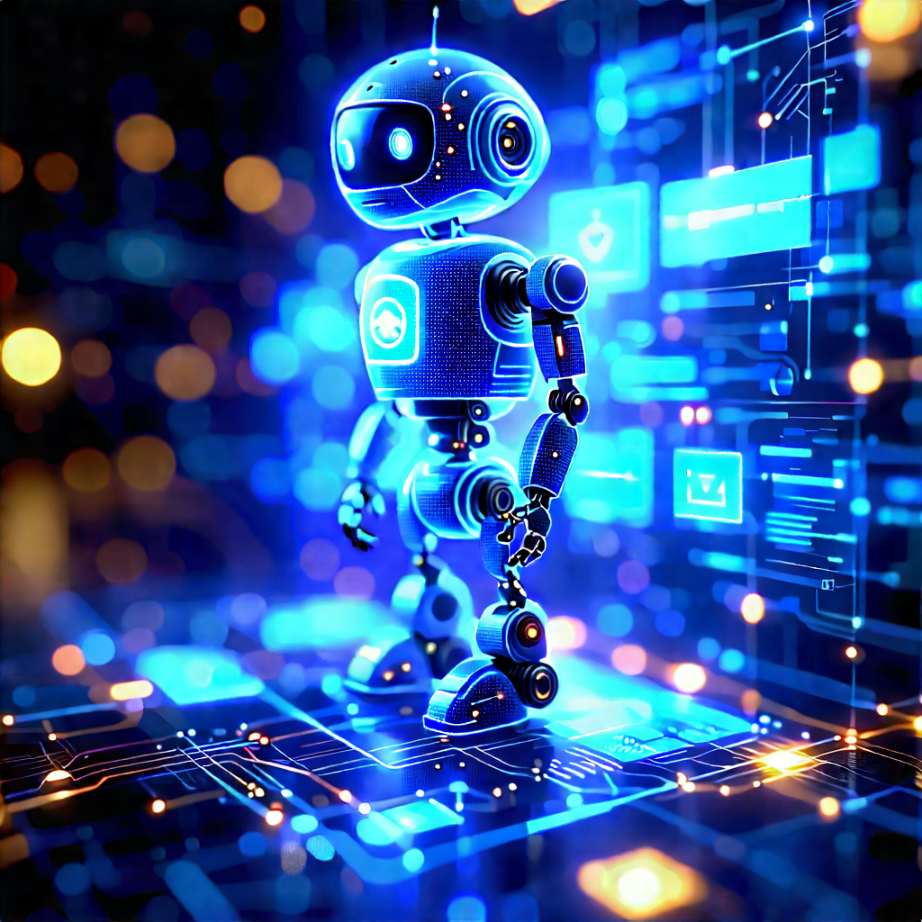 Robot With Holographic Projection With Robot Standing