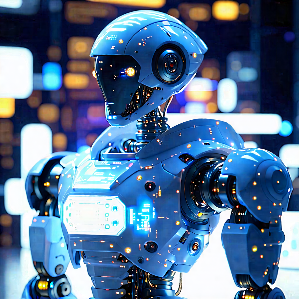 Robot With Holographic Projection With Futuristic Robot