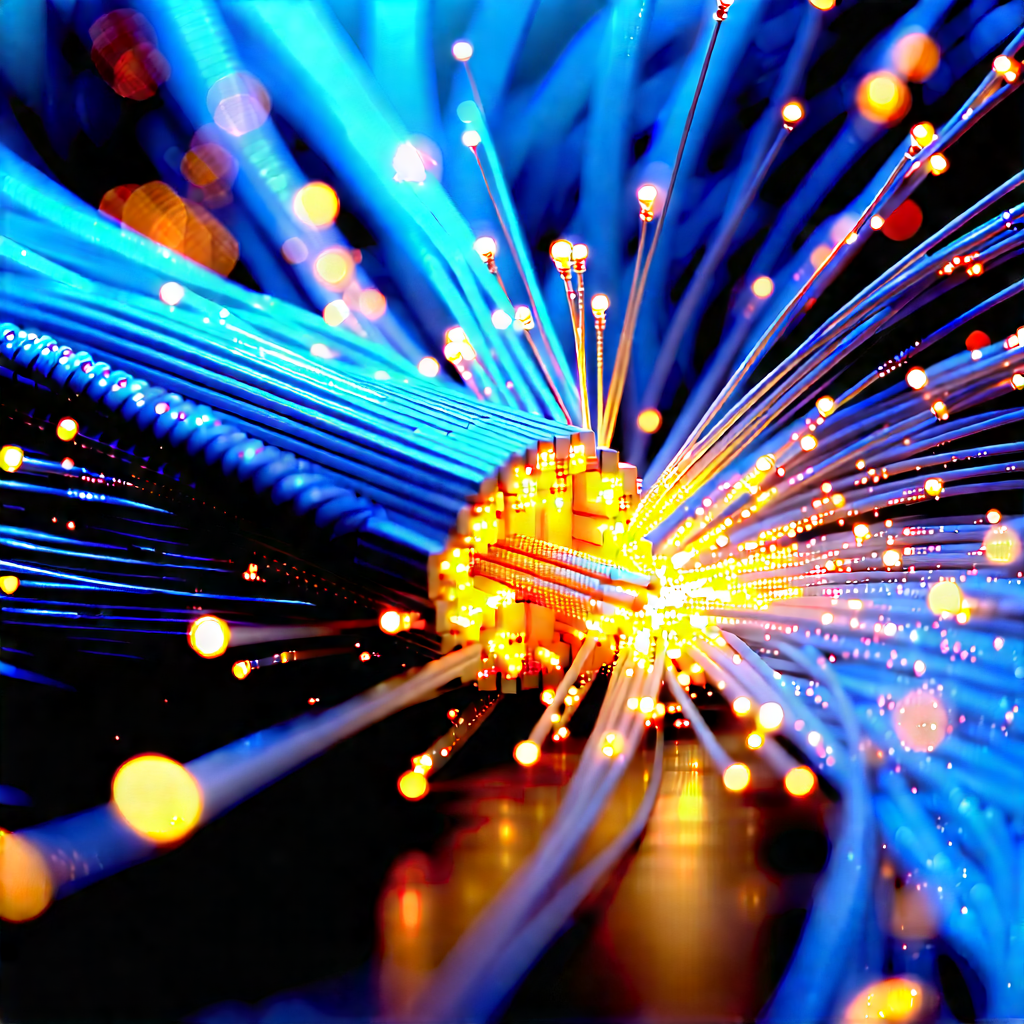 Close-up Of Fiber Optic Cables With Close-up Blue