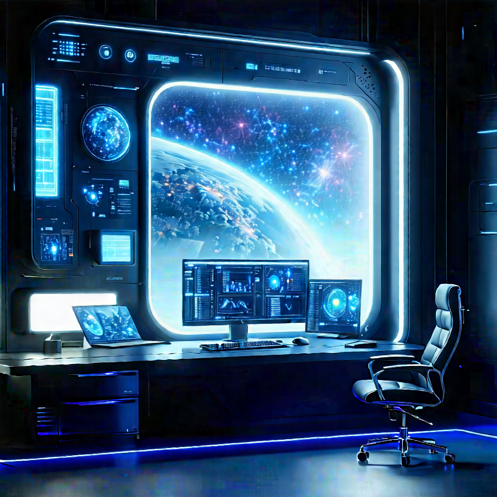 (futuristic:1.36) (digital:1.32) Workspace With Image, There