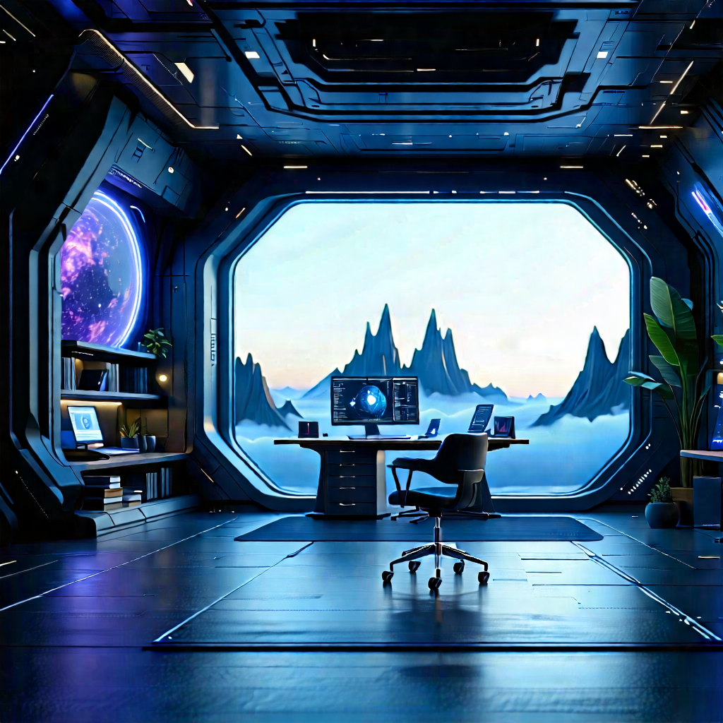(futuristic:1.11) Tech Startup Office With Image, There