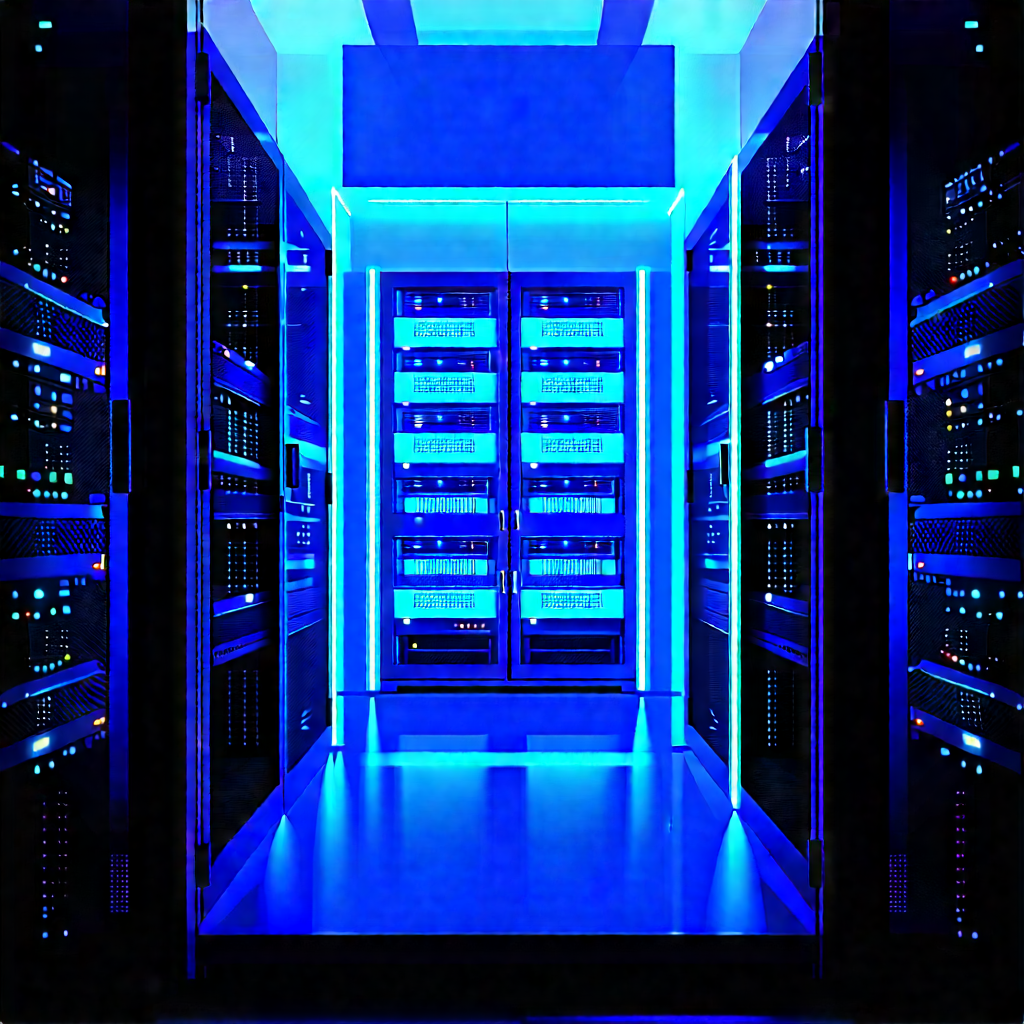 Server rack with blue light glow