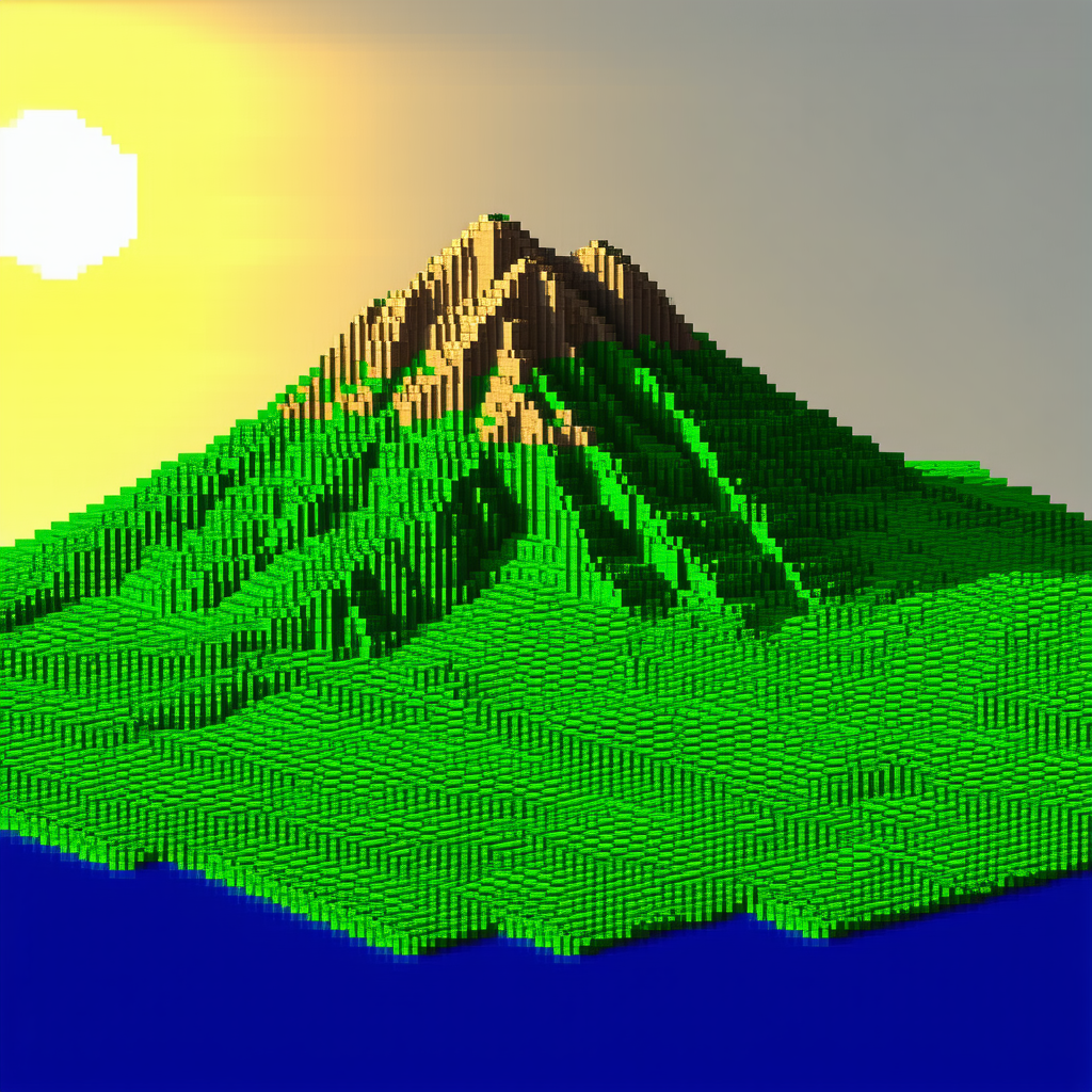 Nature Voxel Art: (mountain:1.18) Range During Golden Hour With Large Mountain