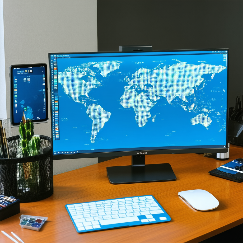 Business Gouache Painting: Workplace with digital (devices:1.48) on desk