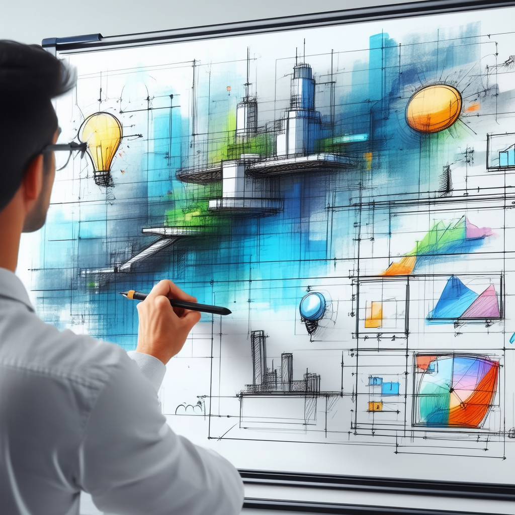 Business Technical Illustration: Creative professional using digital whiteboard