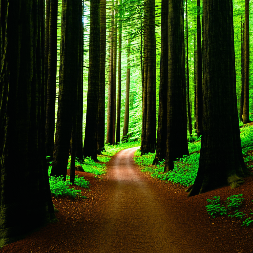 Nature Stock Photography: Path Through Redwood Forest With Lush Green