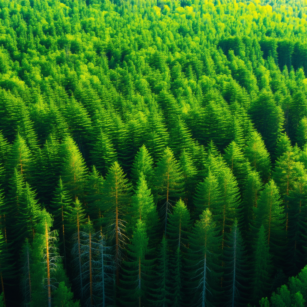Nature Drone Photography: Forest scene during midday