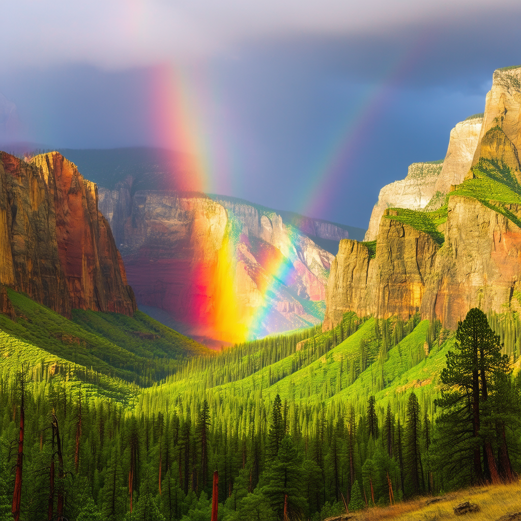 Nature Advertising Photography: Rainbow Over Canyon Floor With Beautiful Rainbow