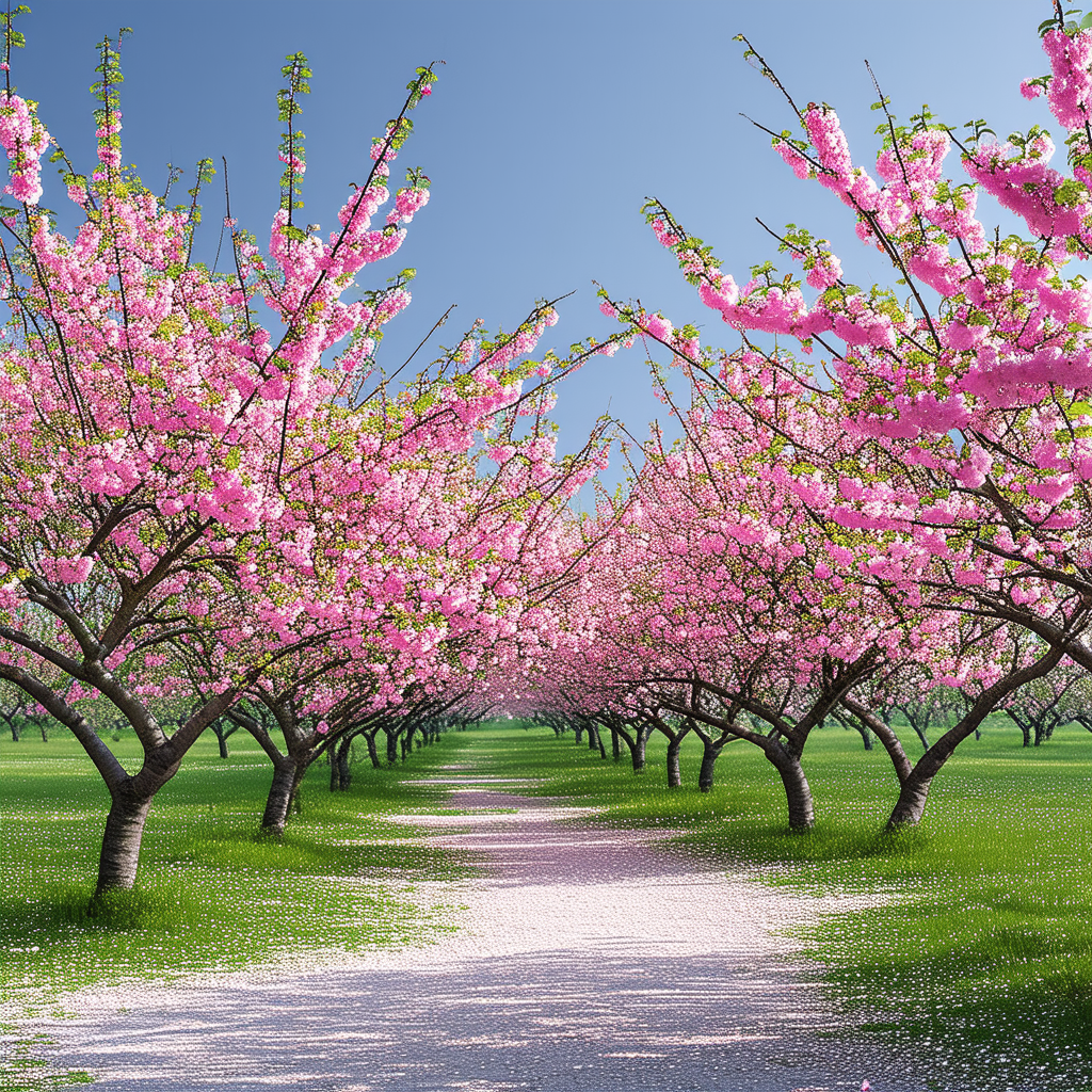 Nature Product Photography: Cherry Blossoms In Natural Setting With Beautiful, Tree-lined