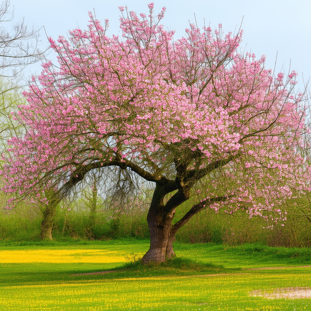 Nature Drone Photography: Ancient (tree:1.19) In Spring Bloom With Beautiful Tree