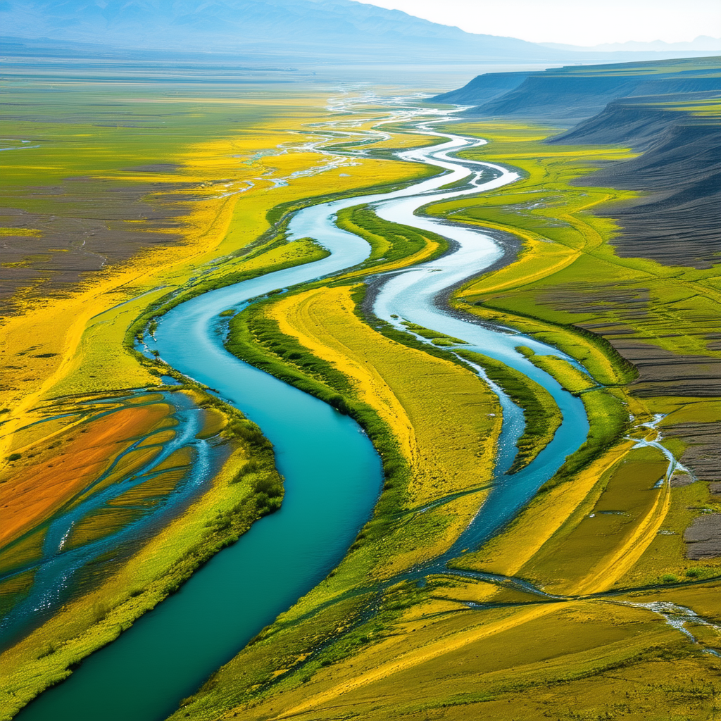 Nature Stock Photography: Aerial View Of Winding River With Beautiful River