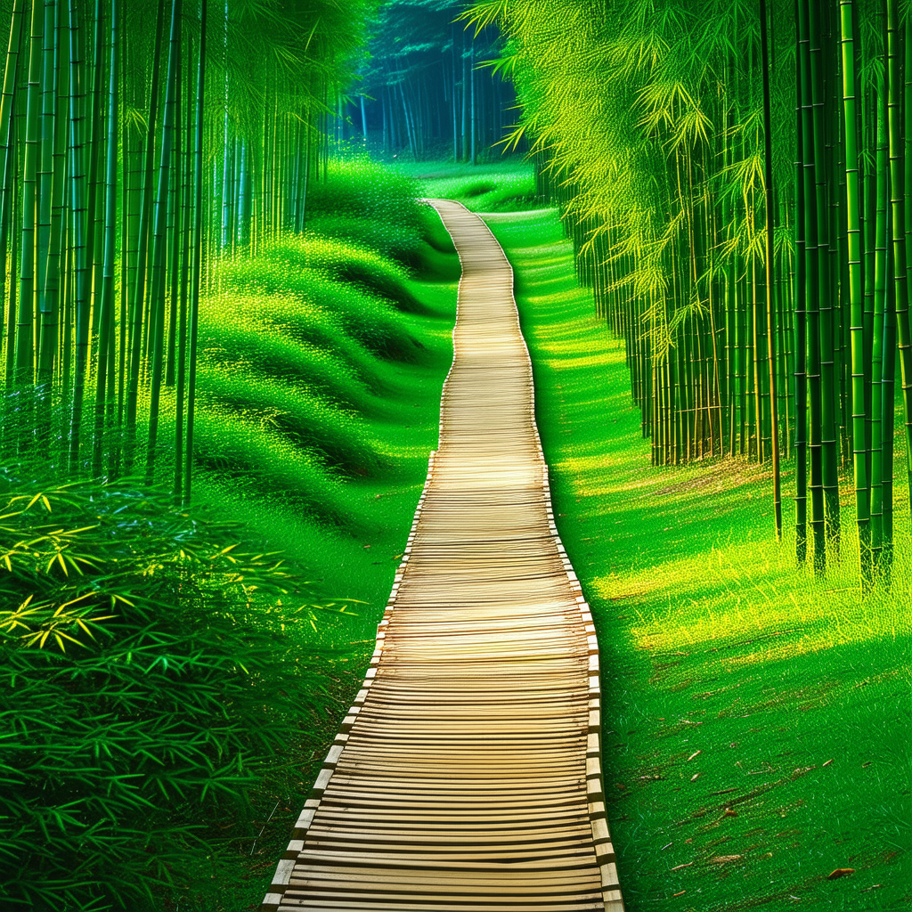 Nature Aerial Photography: Path Through Bamboo Grove With Long, Narrow