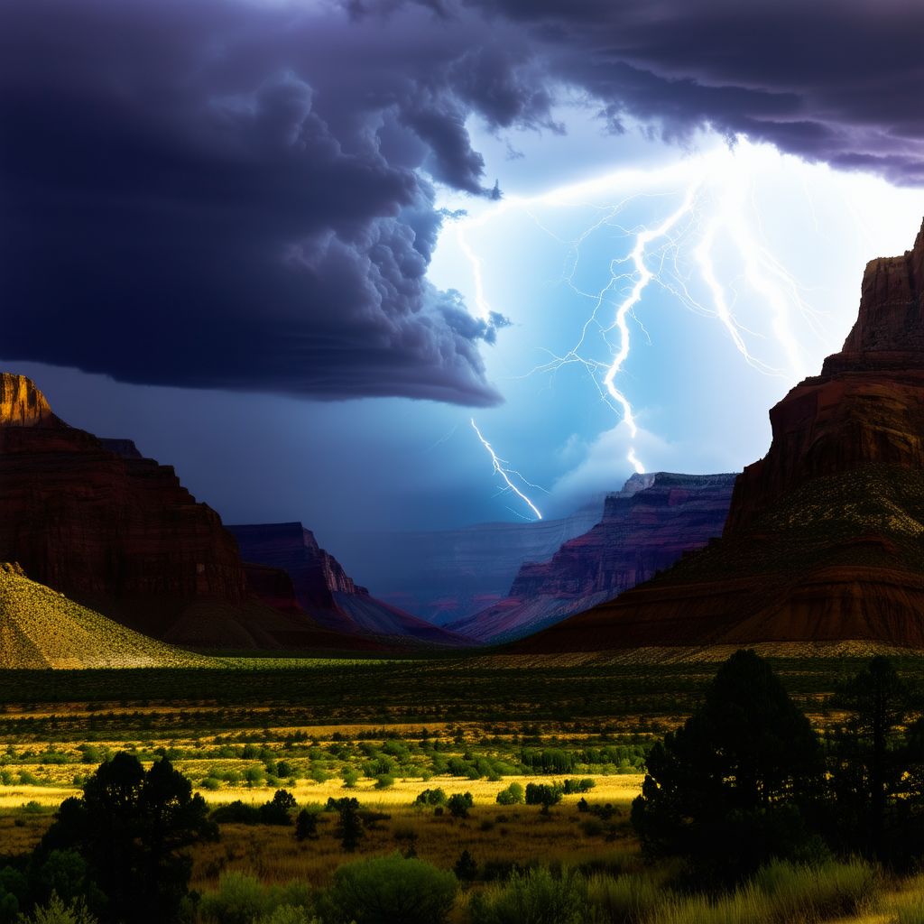 Nature Landscape Photography: Storm (clouds:1.13) over canyon floor