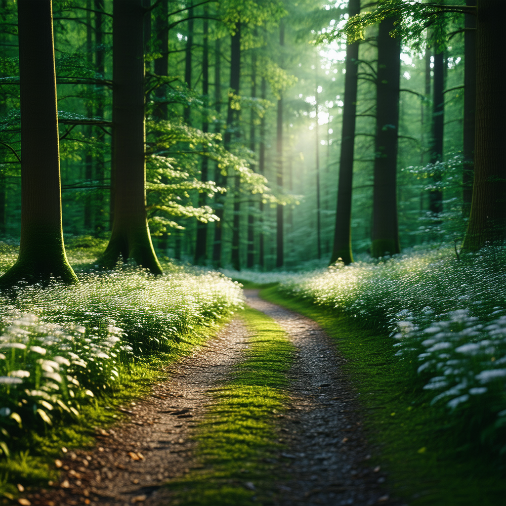 Nature Stock Photography: Path Through Dense (forest:1.13) With Serene Forest