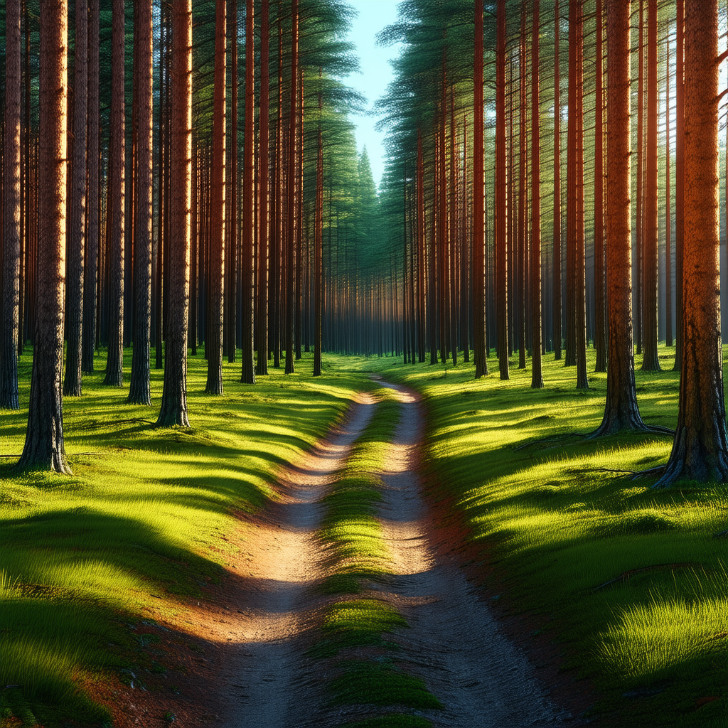 Nature Blender Artwork: Path through pine (forest:1.42)