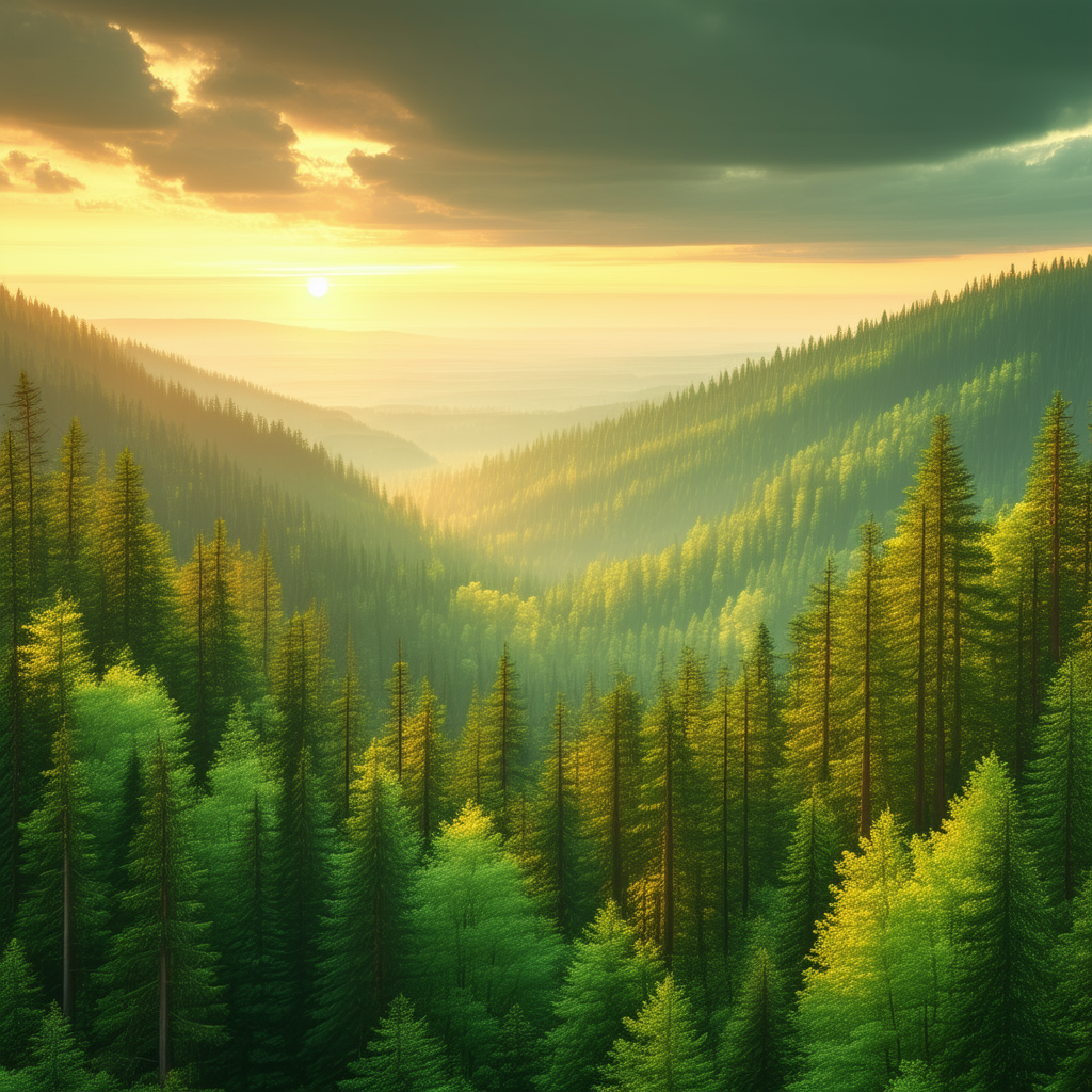 Nature Isometric Design: Forest scene during sunrise