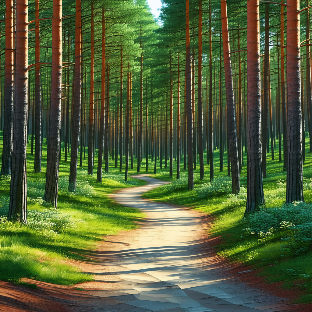 Nature Low Poly: Path through pine (forest:1.13)