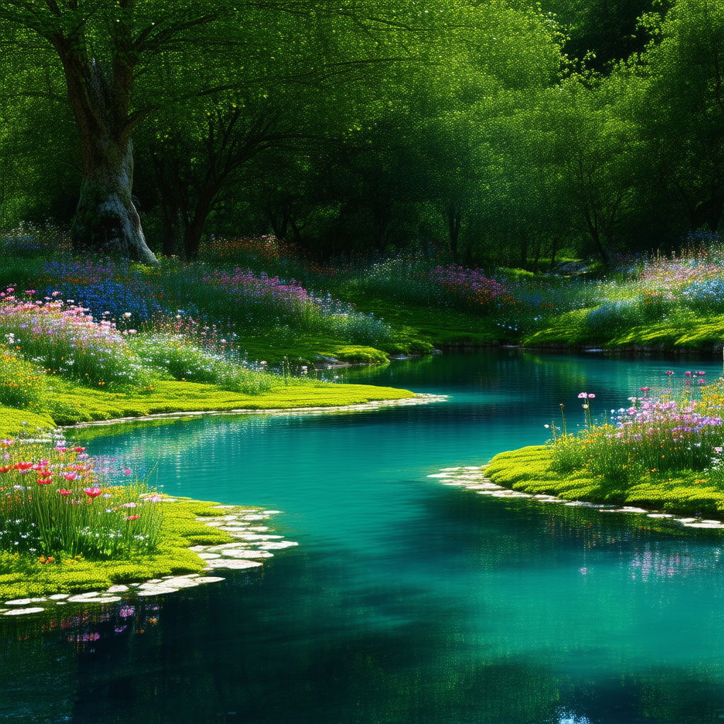 Nature Unreal Engine: Tranquil pond surrounded by wildflowers