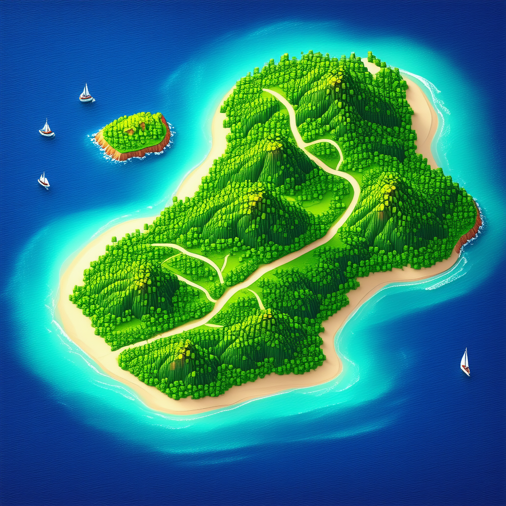 Nature Isometric Design: Aerial View Of Coastal Islands With Cartoon-like Drawing