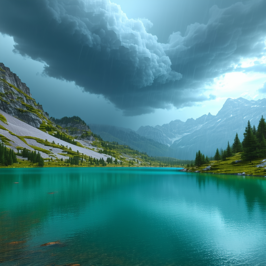 Nature Low Poly: Storm Clouds Over Alpine Lake With Serene Lake