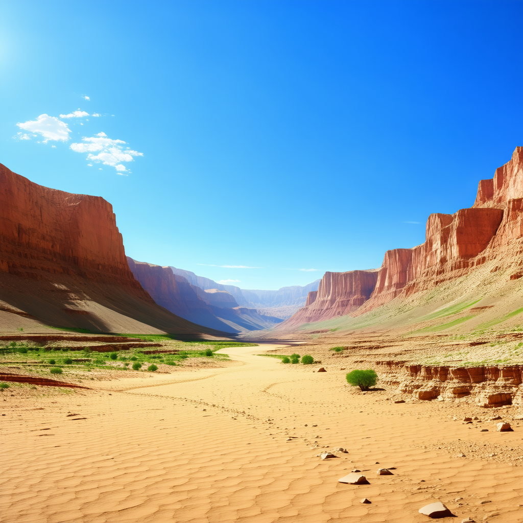 Nature Digital Illustration: Clear Sky Over Canyon Floor With Beautiful Desert
