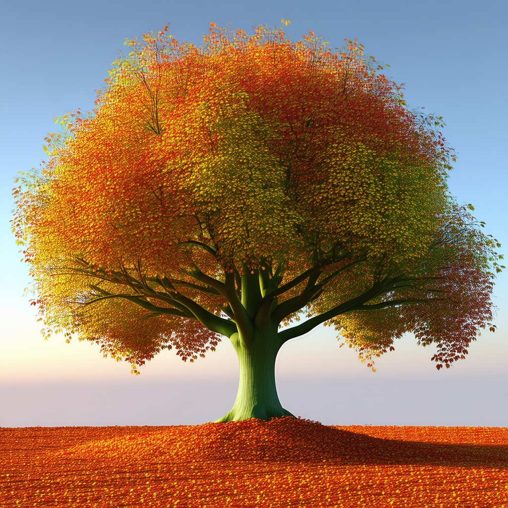 Nature Cinema 4d: (ancient:1.47) Tree In Autumn Colors With Large, Vibrant