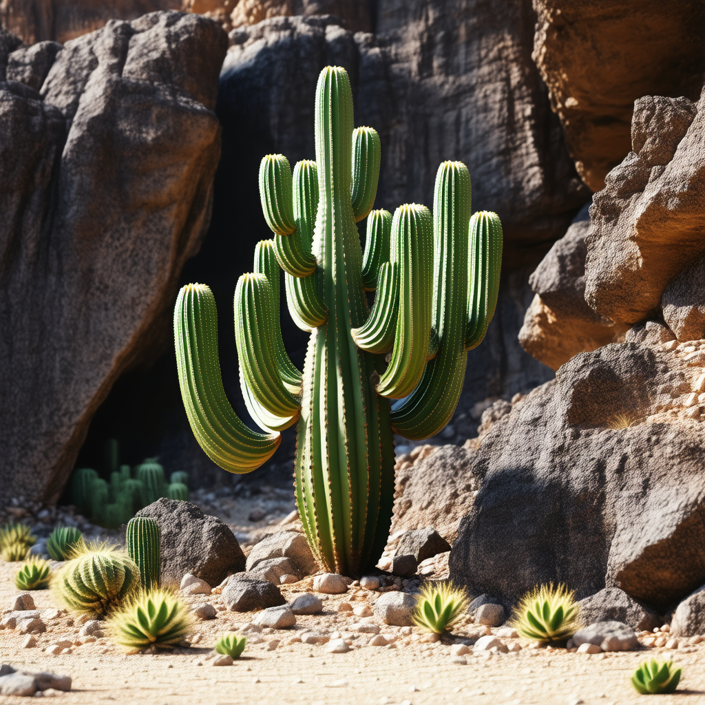 Nature Unreal Engine: Cactus In Rocky Terrain With Rocky Landscape