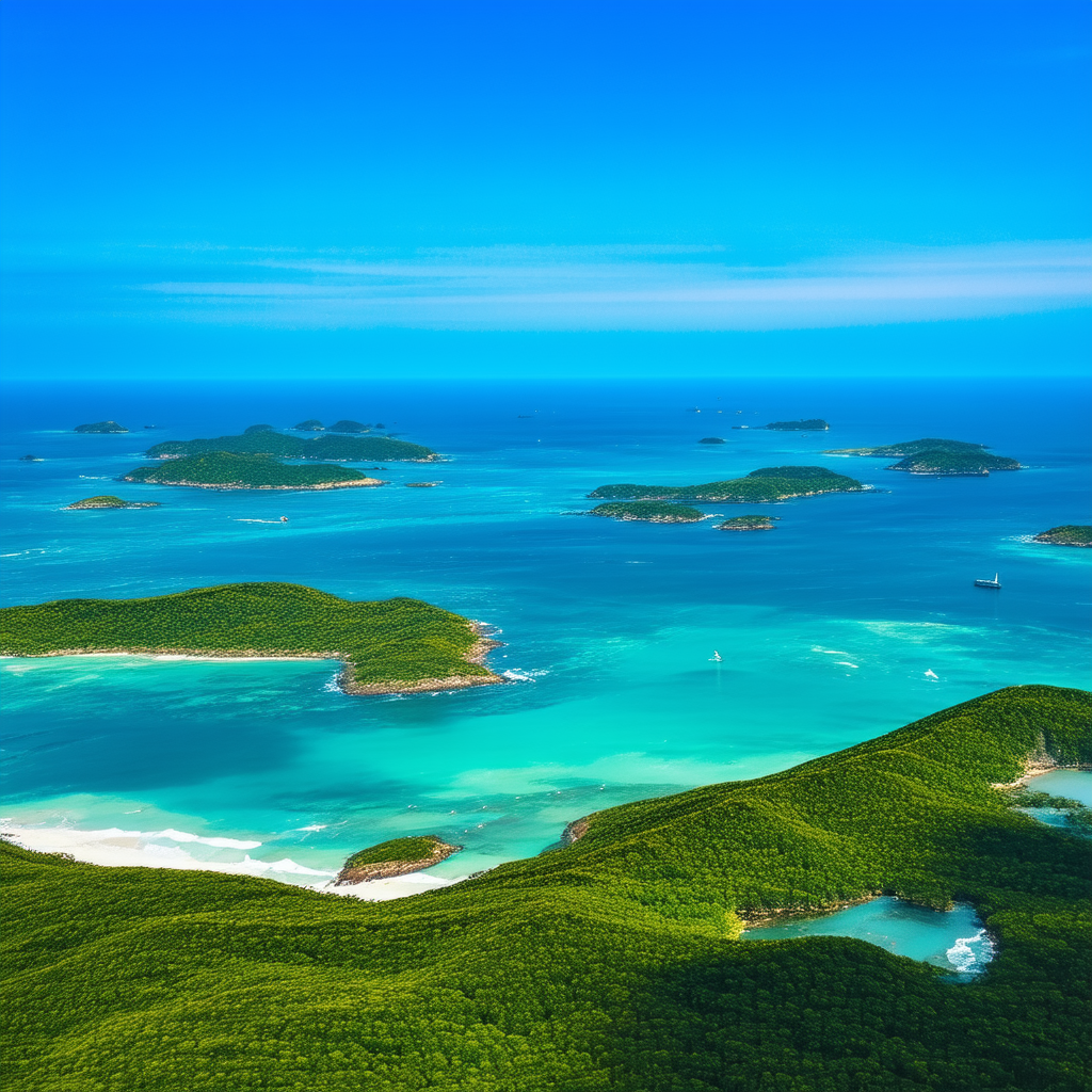 Nature Acrylic Painting: Aerial View Of Coastal Islands With Beautiful Blue