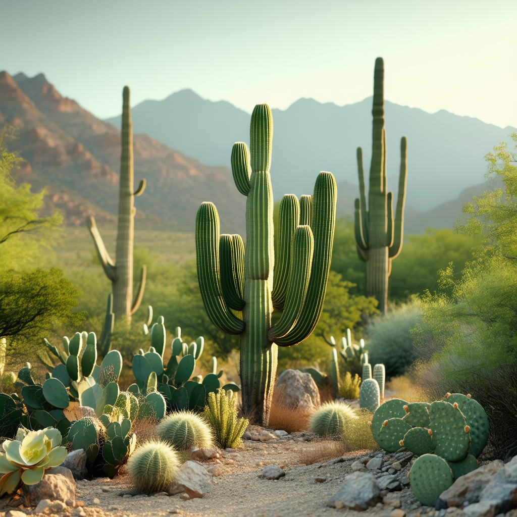 Nature Blueprint Style: Cactus In Natural Setting With Beautiful Desert