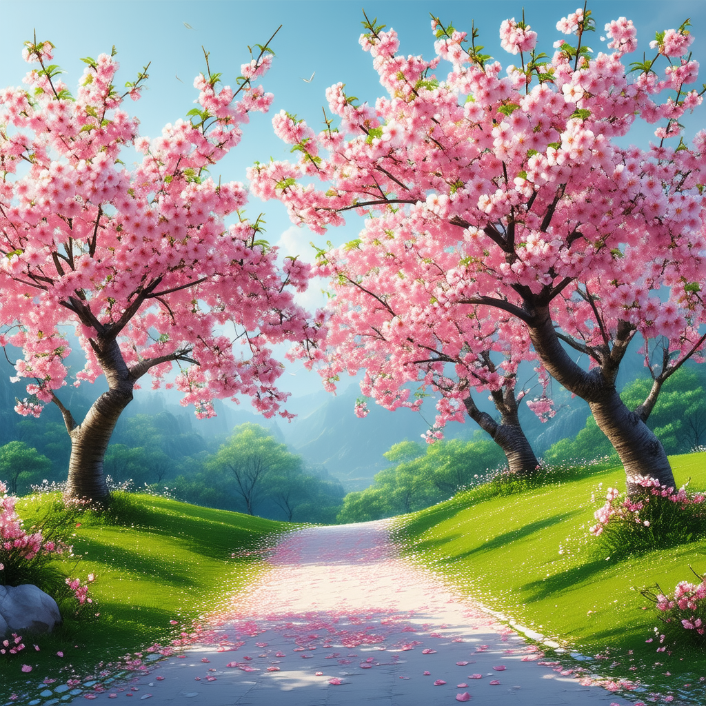 Nature Graphic Design: Cherry Blossoms In Natural Setting With Image, There