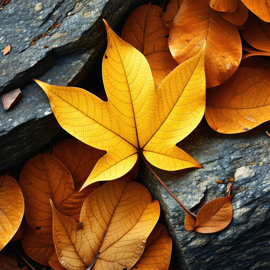 Nature Abstract Design: Autumn Leaves In Rocky Terrain With Large, Colorful