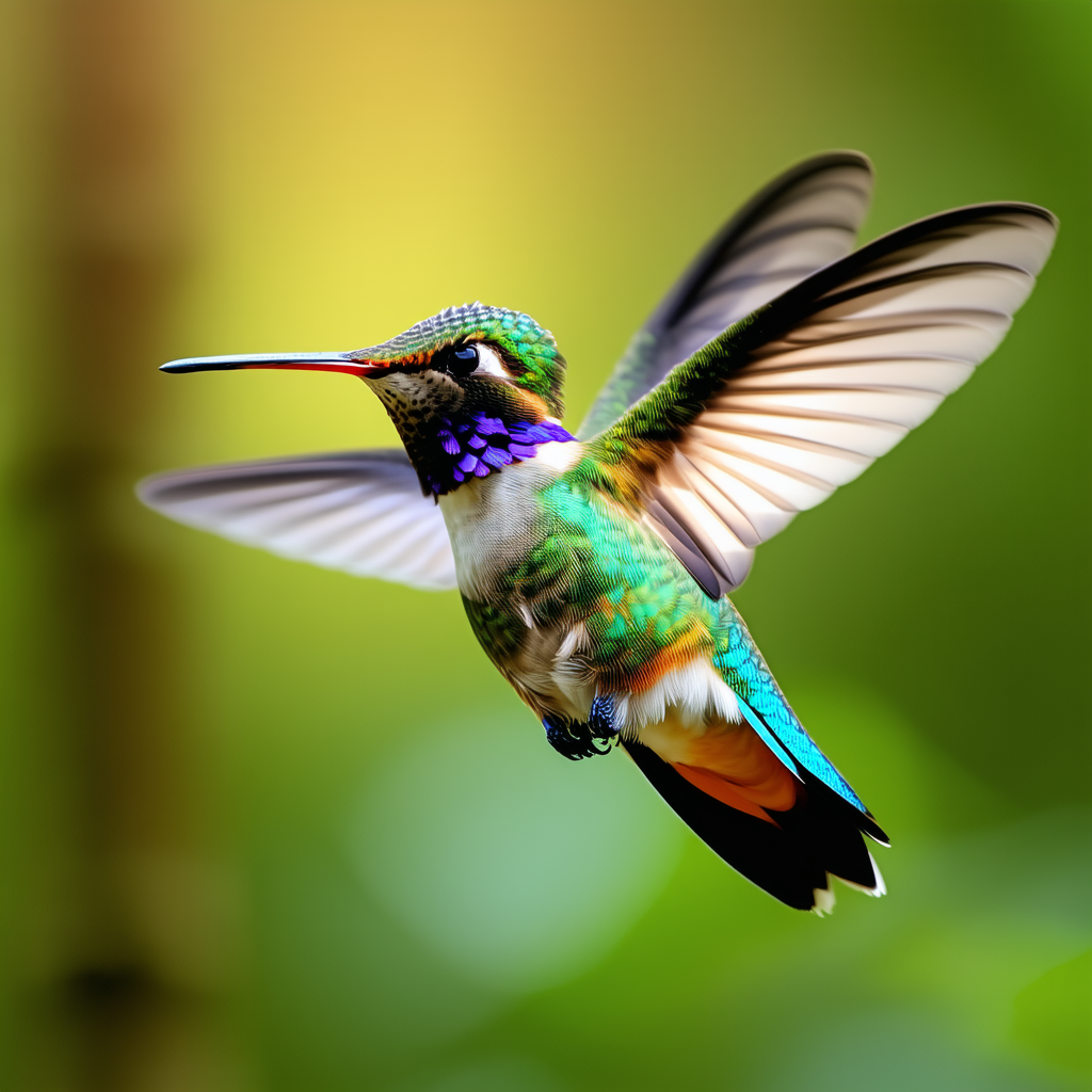 Nature Diagram Style: Hummingbird In (forest:1.25) Environment With Colorful Hummingbird