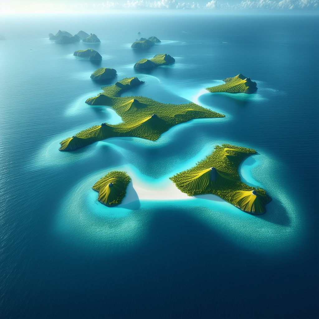 Nature Minimalist Design: Aerial View Of Coastal Islands With Beautiful Blue