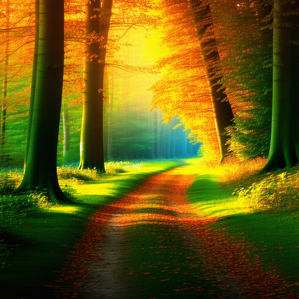 Nature Abstract Design: Path Through Autumn Woodland With Beautiful Forest