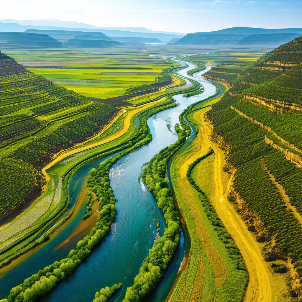 Nature Technical Illustration: Aerial View Of Winding (river:1.16) With Beautiful River